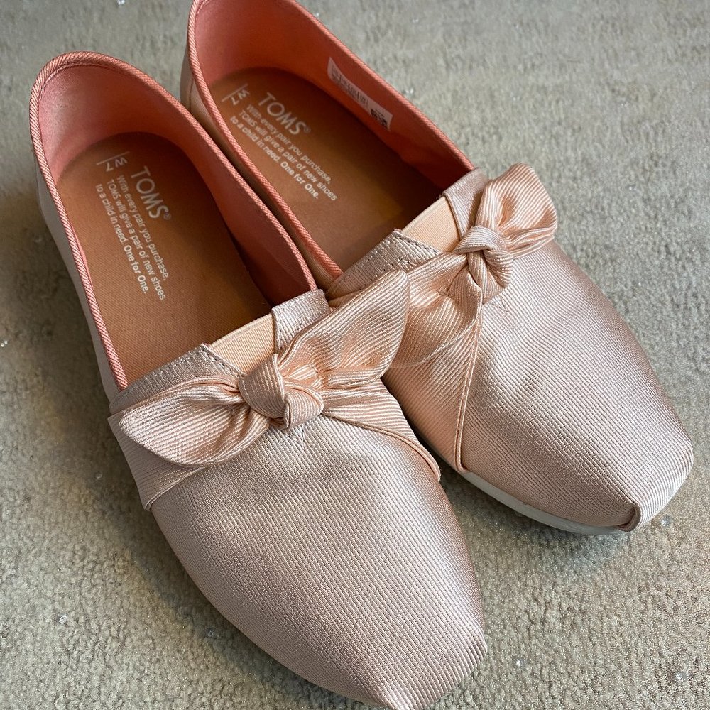 Toms Classic Pink Blush Grosgrain Bow Flats, Size 7